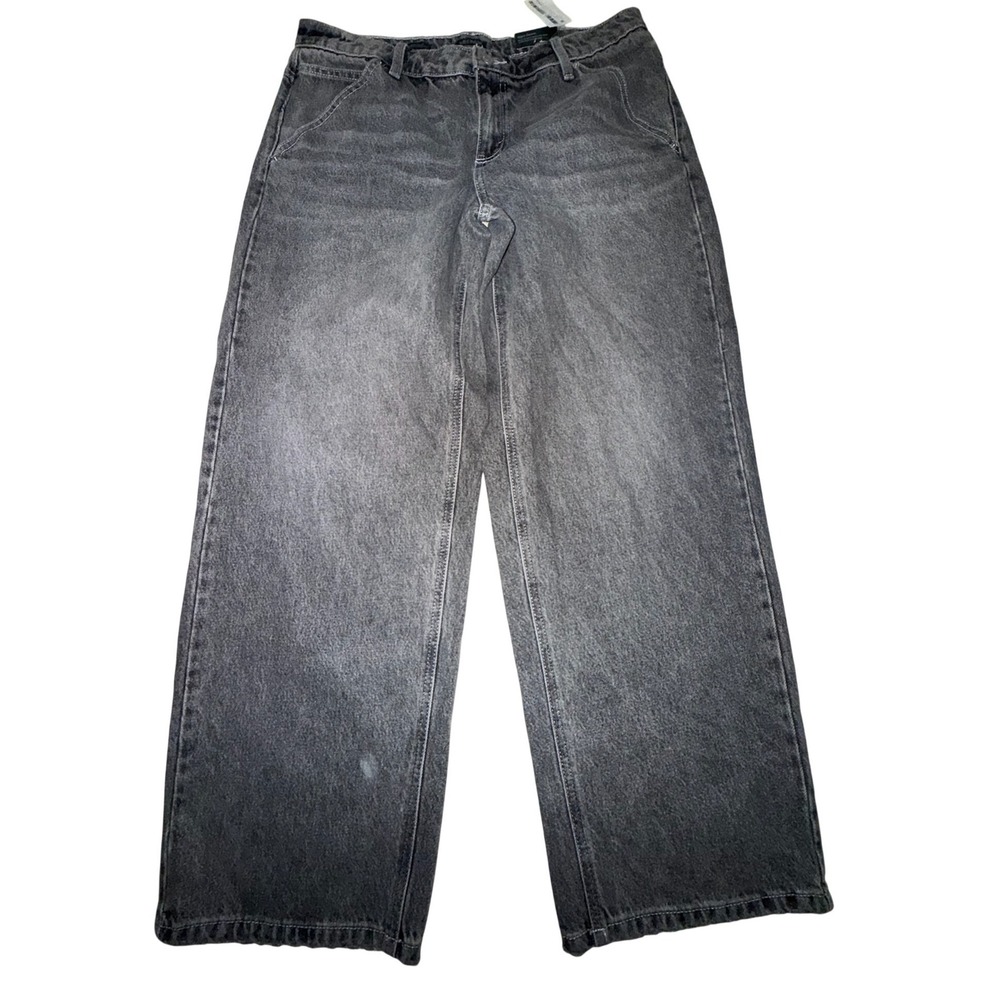 Wild Fable Mid Rise Relaxed Straight Leg Jeans Faded Black Rigid Denim Womens 14
